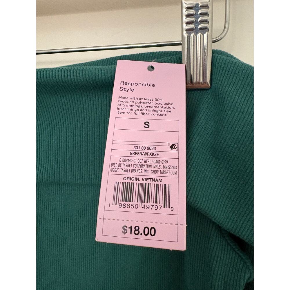 A New Day Green Off Shoulder Ribbed Dress S NWT - Picture 3 of 3